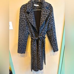 JustFab Gray Leopard Trench Coat